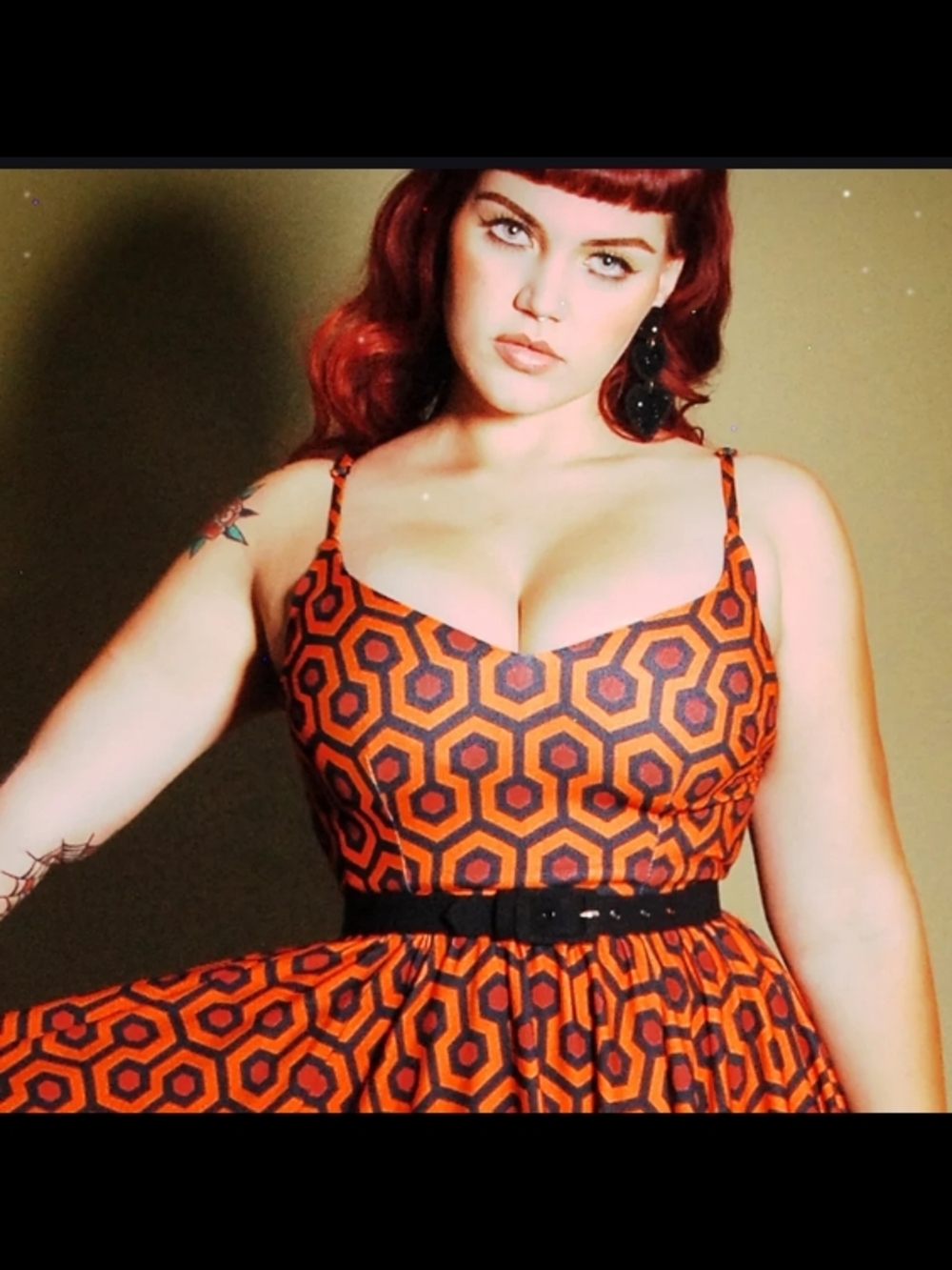 Bold Orange Geometric Fit-and-Flare Dress